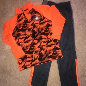 Boys, size 8 black/gray/orange jogger suit